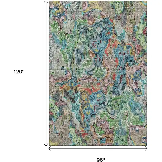 Blue Orange And Green Abstract Washable Area Rug With UV Protection Photo 3