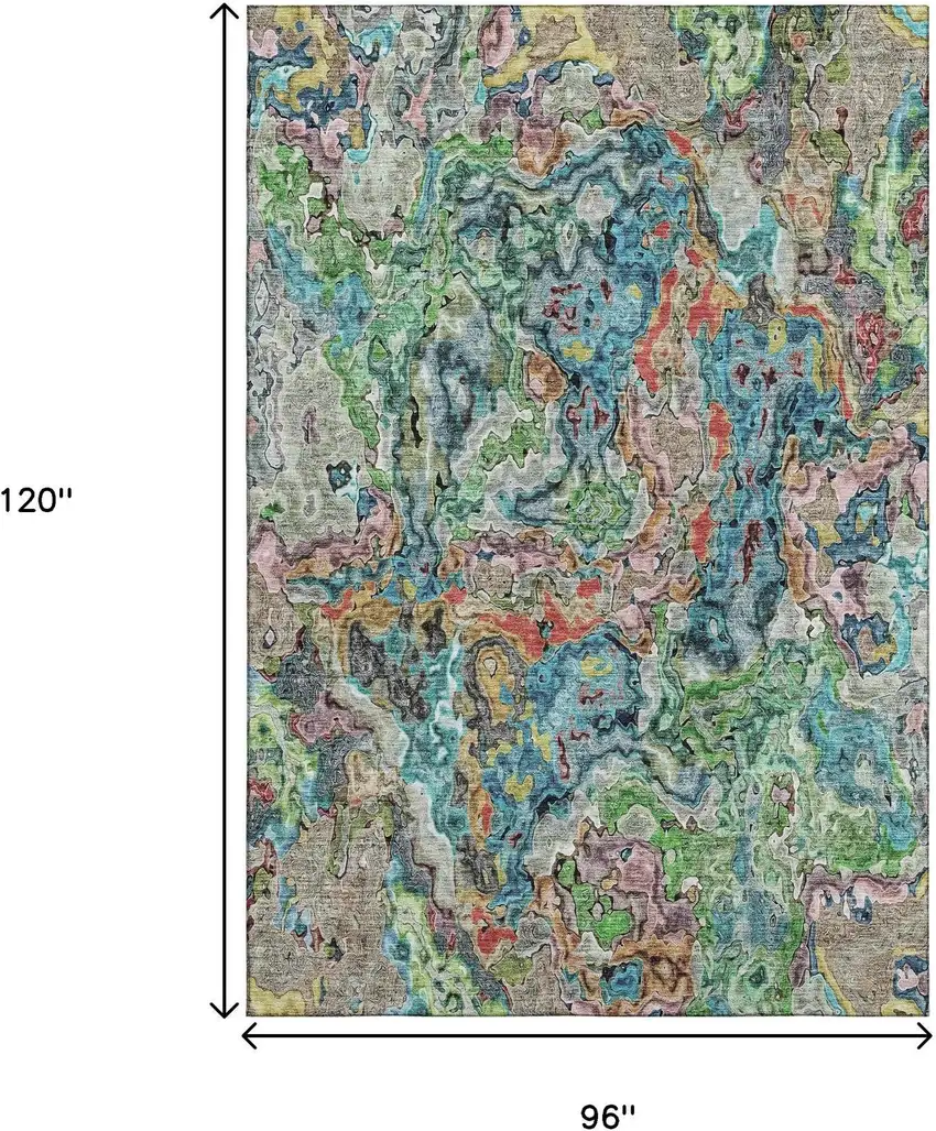 Blue Orange And Green Abstract Washable Area Rug With UV Protection Photo 3