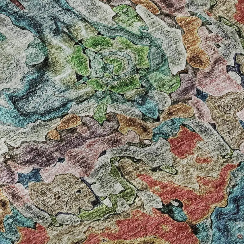 Blue Orange And Green Abstract Washable Area Rug With UV Protection Photo 7