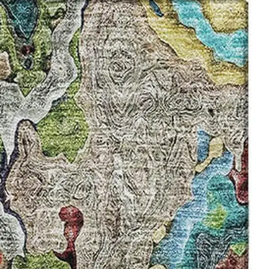 Blue Orange And Green Abstract Washable Area Rug With UV Protection Photo 4