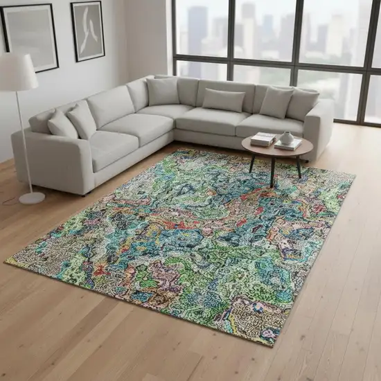 Blue Orange And Green Abstract Washable Area Rug With UV Protection Photo 2