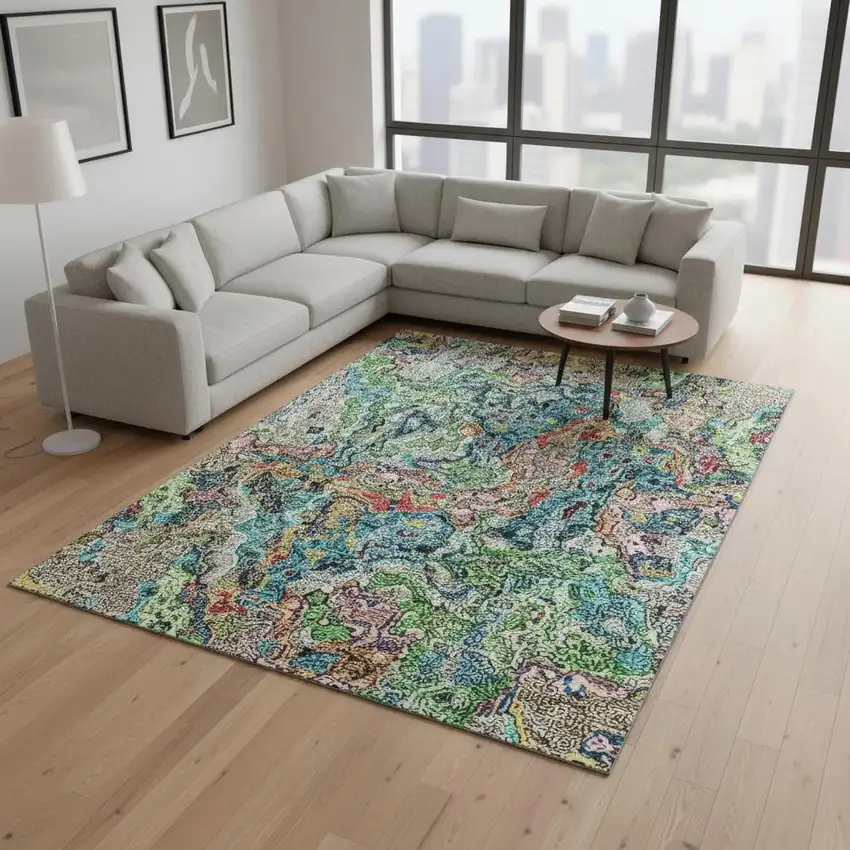 Blue Orange And Green Abstract Washable Area Rug With UV Protection Photo 2