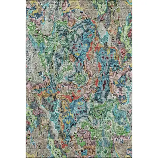 Blue Orange And Green Abstract Washable Area Rug With UV Protection Photo 1