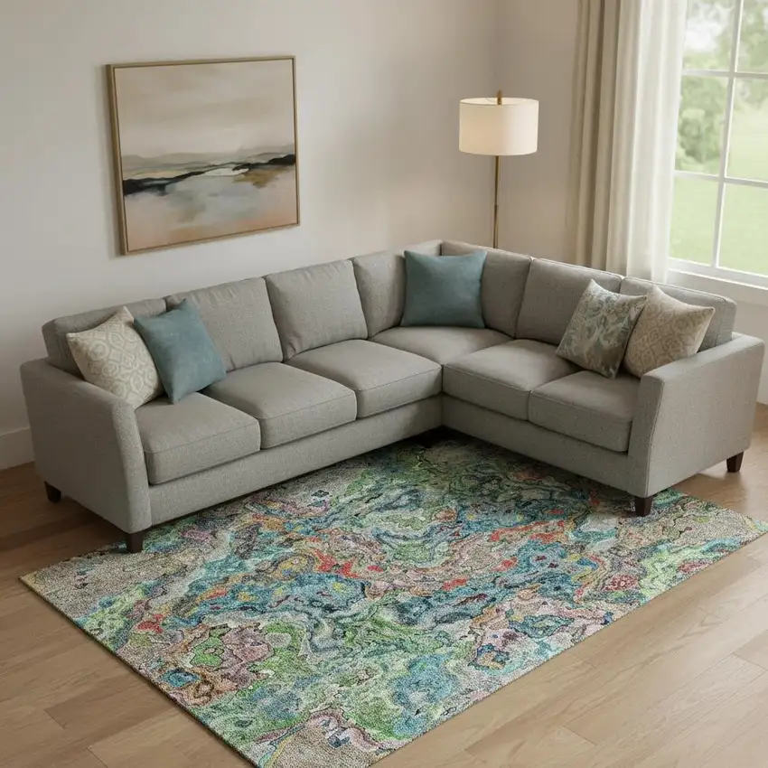 Blue Orange And Green Abstract Washable Area Rug With UV Protection Photo 1