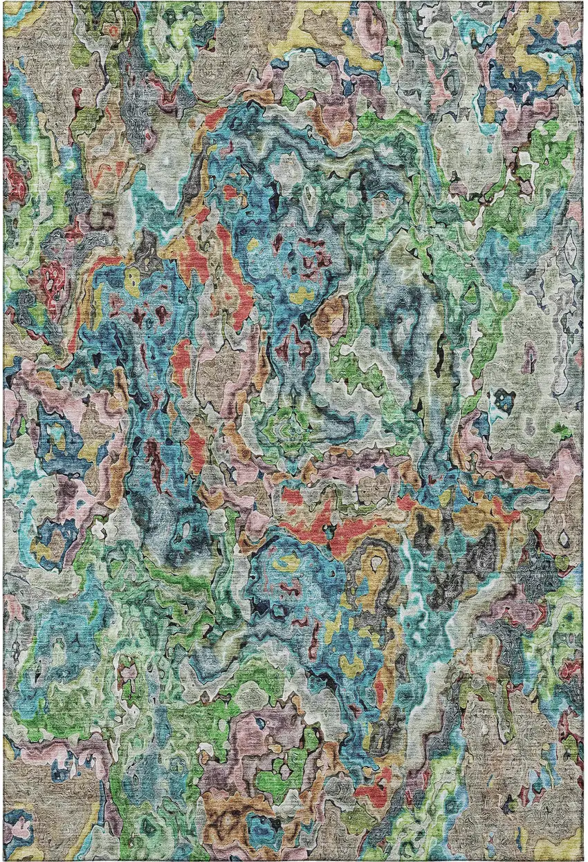 Blue Orange And Green Abstract Washable Area Rug With UV Protection Photo 3