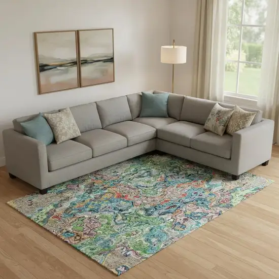 Blue Orange And Green Abstract Washable Area Rug With UV Protection Photo 1