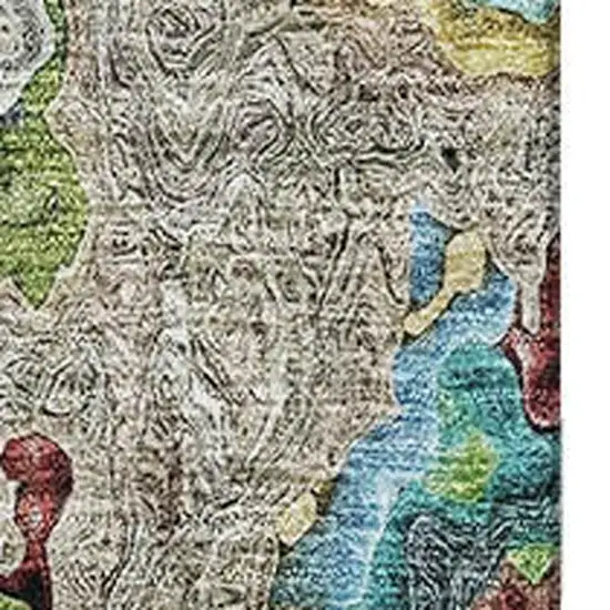 Blue Orange And Green Abstract Washable Area Rug With UV Protection Photo 3