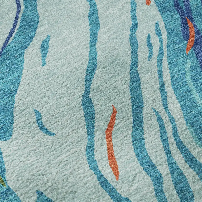 Blue Orange And Green Abstract Washable Area Rug With UV Protection Photo 9