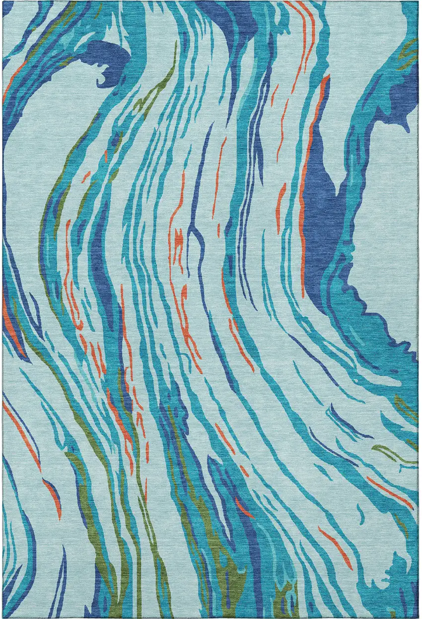 Blue Orange And Green Abstract Washable Area Rug With UV Protection Photo 3