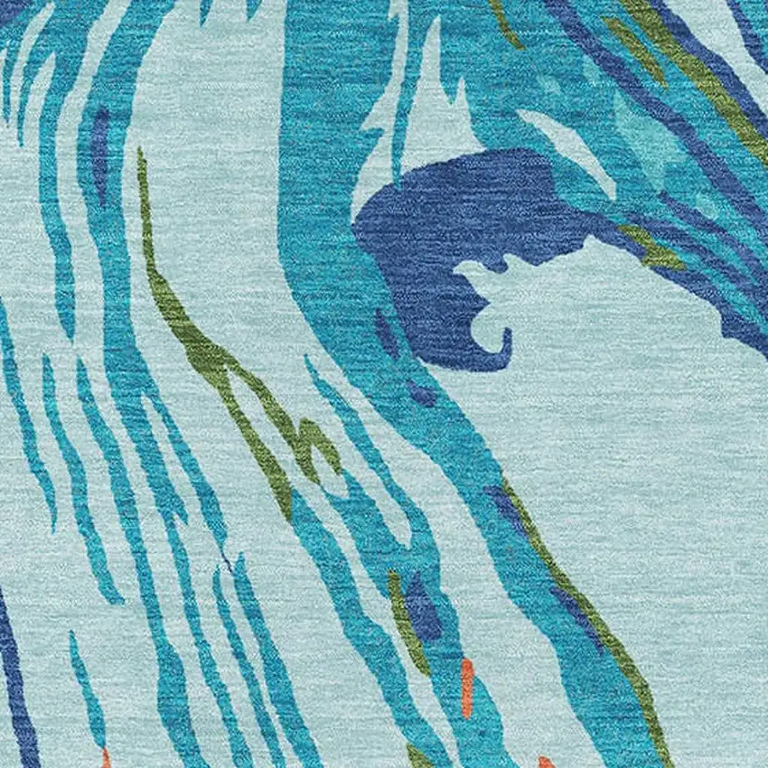 Blue Orange And Green Abstract Washable Area Rug With UV Protection Photo 2