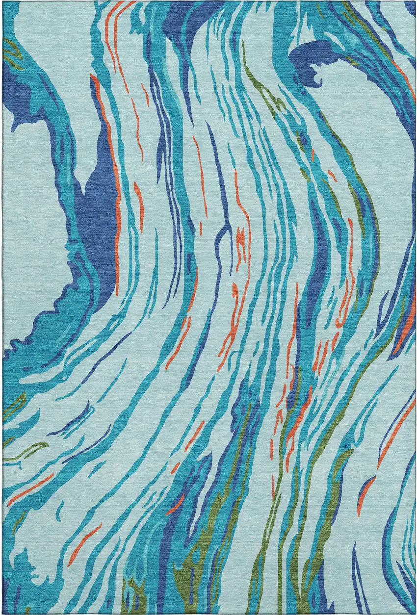 Blue Orange And Green Abstract Washable Area Rug With UV Protection Photo 1