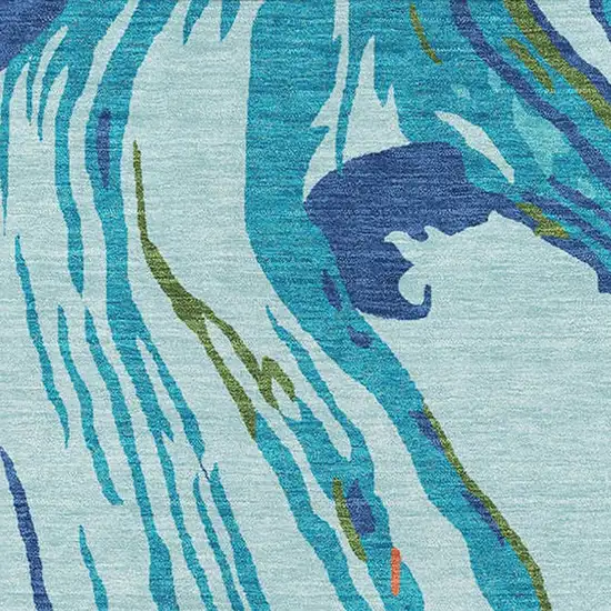 Blue Orange And Green Abstract Washable Area Rug With UV Protection Photo 2