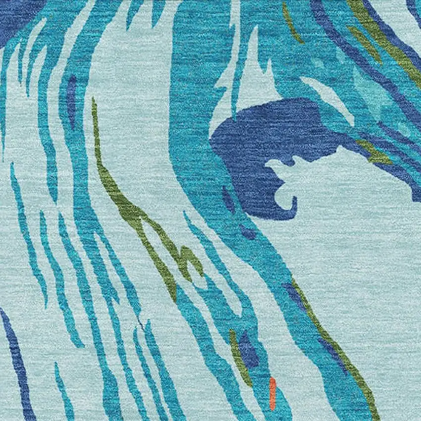 Blue Orange And Green Abstract Washable Area Rug With UV Protection Photo 2