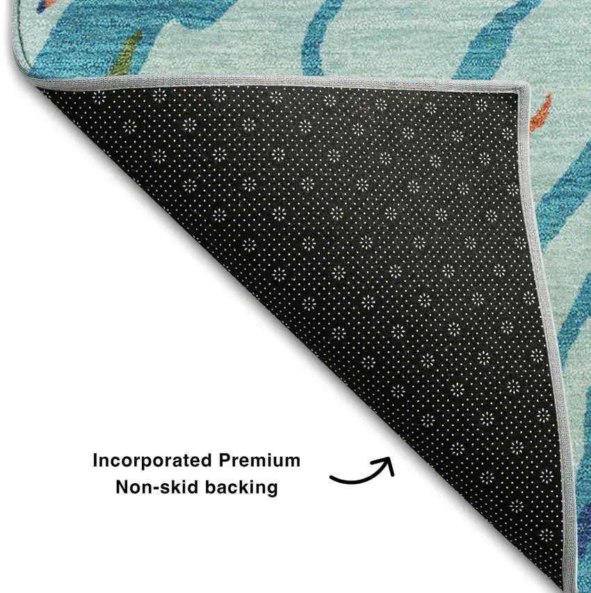 Blue Orange And Green Abstract Washable Area Rug With UV Protection Photo 6