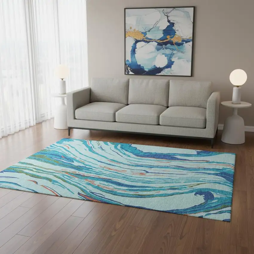 Blue Orange And Green Abstract Washable Area Rug With UV Protection Photo 2