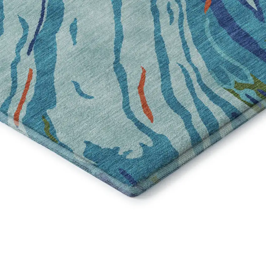 Blue Orange And Green Abstract Washable Area Rug With UV Protection Photo 7