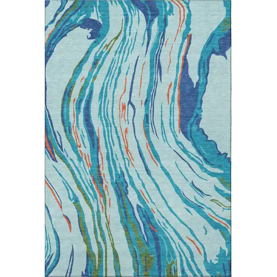 Blue Orange And Green Abstract Washable Area Rug With UV Protection Photo 3