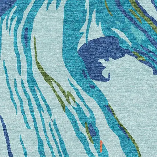 Blue Orange And Green Abstract Washable Area Rug With UV Protection Photo 2