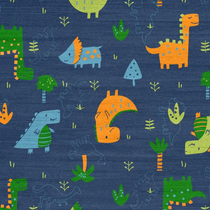 Blue Orange And Green Dinosaurs Youthful Washable Area Rug Photo 9