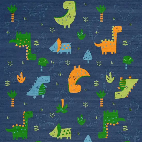 Blue Orange And Green Dinosaurs Youthful Washable Area Rug Photo 8