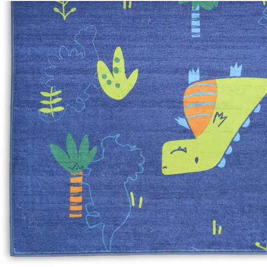 Blue Orange And Green Dinosaurs Youthful Washable Area Rug Photo 9