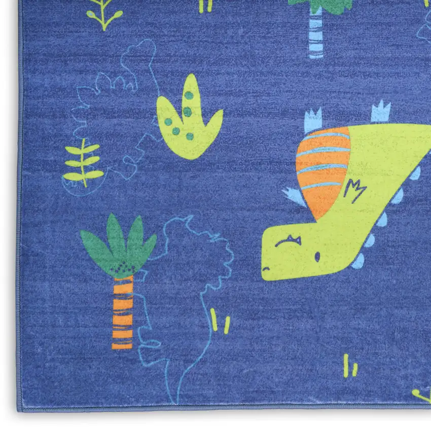 Blue Orange And Green Dinosaurs Youthful Washable Area Rug Photo 9