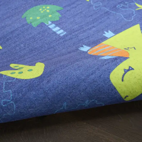 Blue Orange And Green Dinosaurs Youthful Washable Area Rug Photo 8