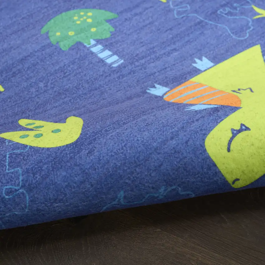 Blue Orange And Green Dinosaurs Youthful Washable Area Rug Photo 8