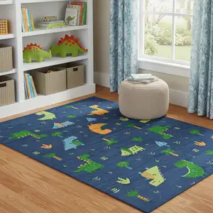 Photo of Blue Orange And Green Dinosaurs Youthful Washable Area Rug
