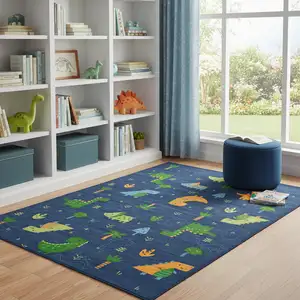 Photo of Blue Orange And Green Dinosaurs Youthful Washable Area Rug
