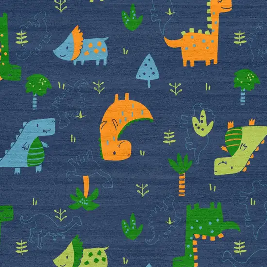 Blue Orange And Green Dinosaurs Youthful Washable Area Rug Photo 9