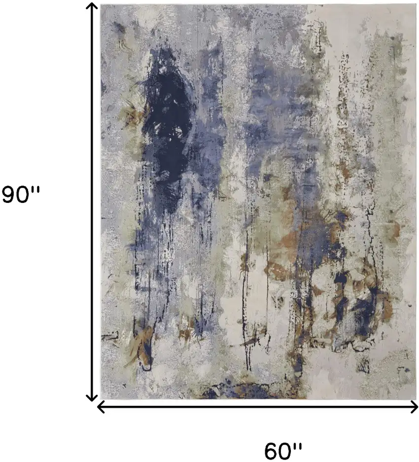 Blue Orange And Ivory Abstract Power Loom Area Rug Photo 9