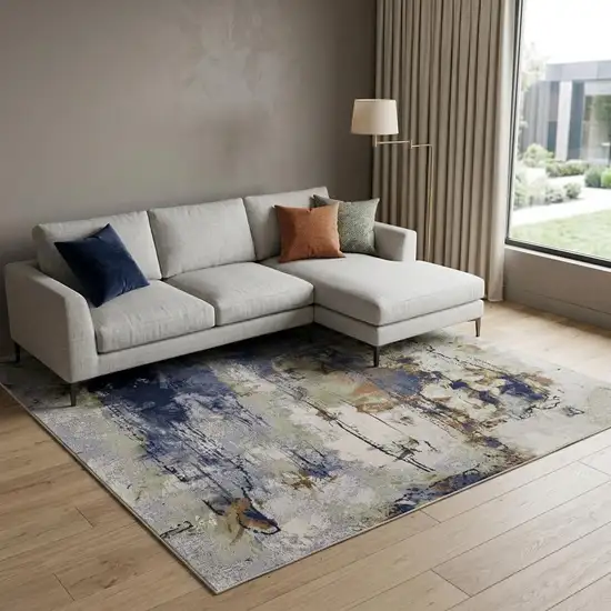 Blue Orange And Ivory Abstract Power Loom Area Rug Photo 1