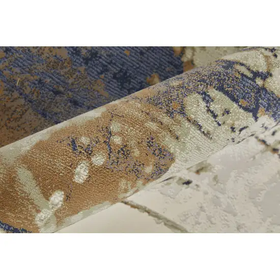 Blue Orange And Ivory Abstract Power Loom Area Rug Photo 7
