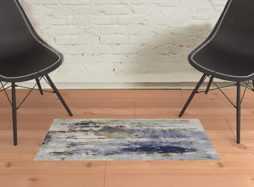 Blue Orange And Ivory Abstract Power Loom Area Rug Photo 2