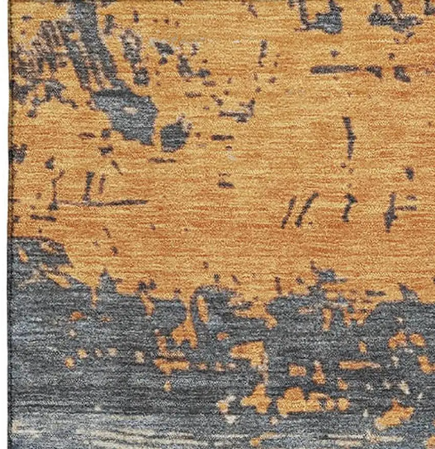 Blue Orange And Ivory Abstract Washable Area Rug With UV Protection Photo 2