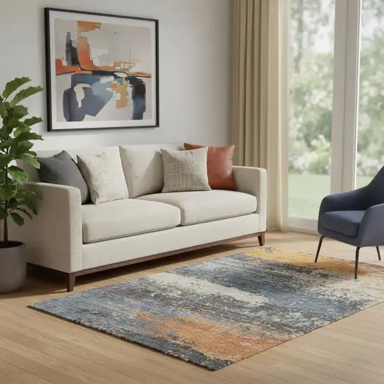 Blue Orange And Ivory Abstract Washable Area Rug With UV Protection Photo 2