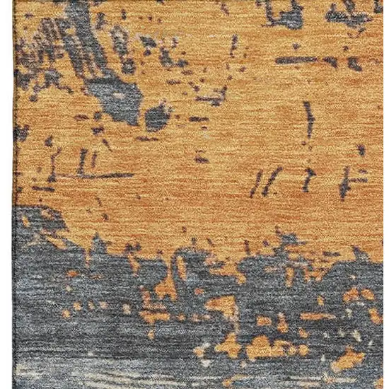 Blue Orange And Ivory Abstract Washable Area Rug With UV Protection Photo 2