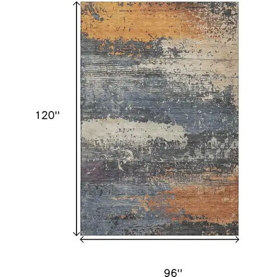 Blue Orange And Ivory Abstract Washable Area Rug With UV Protection Photo 9
