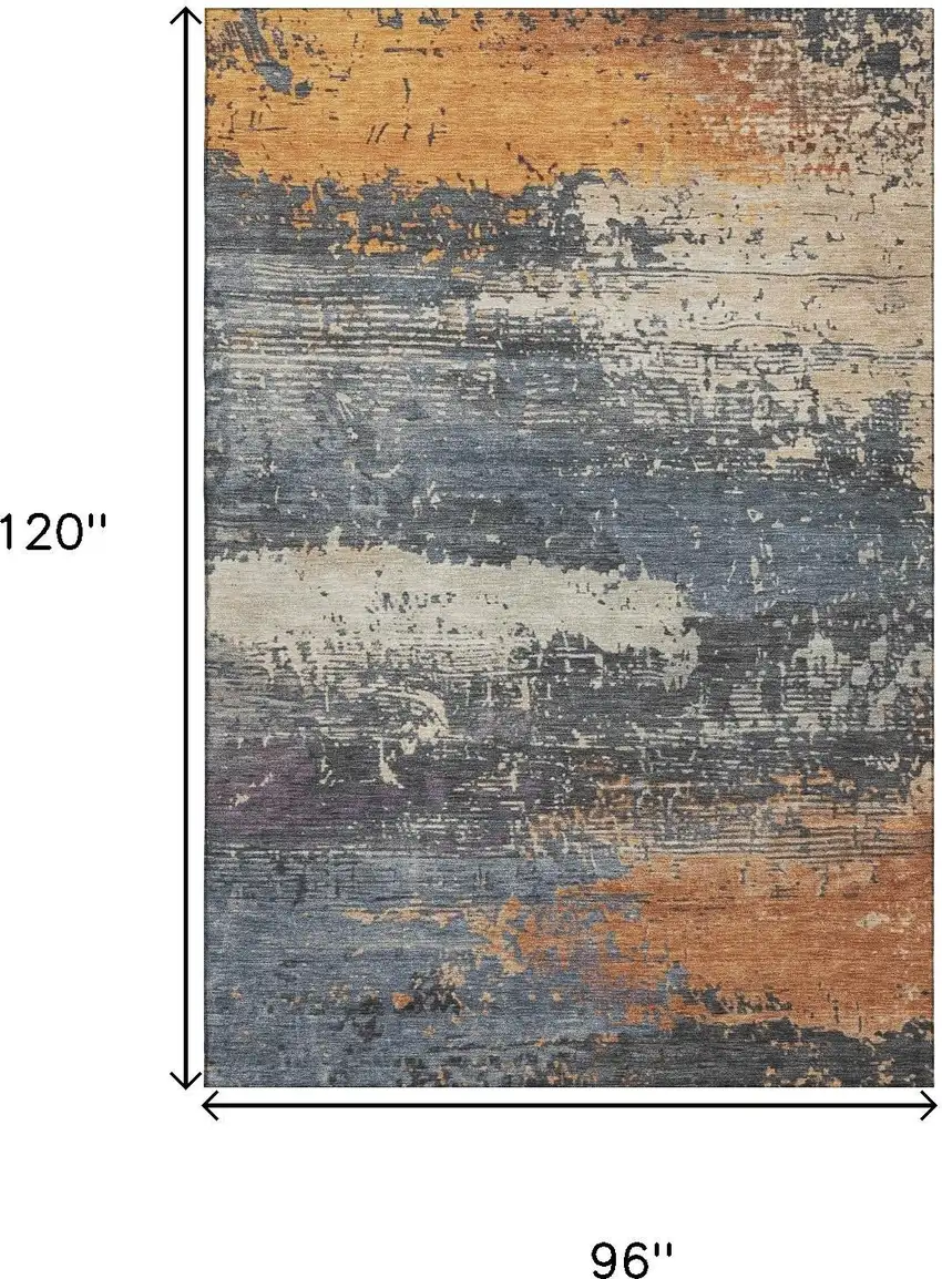 Blue Orange And Ivory Abstract Washable Area Rug With UV Protection Photo 9