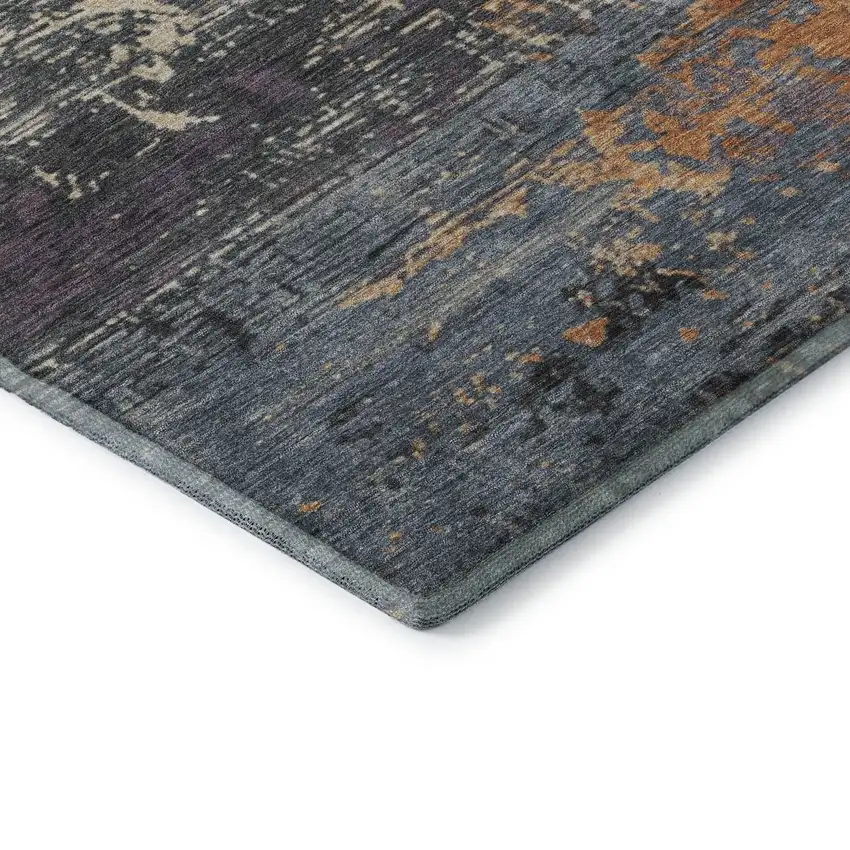 Blue Orange And Ivory Abstract Washable Area Rug With UV Protection Photo 7