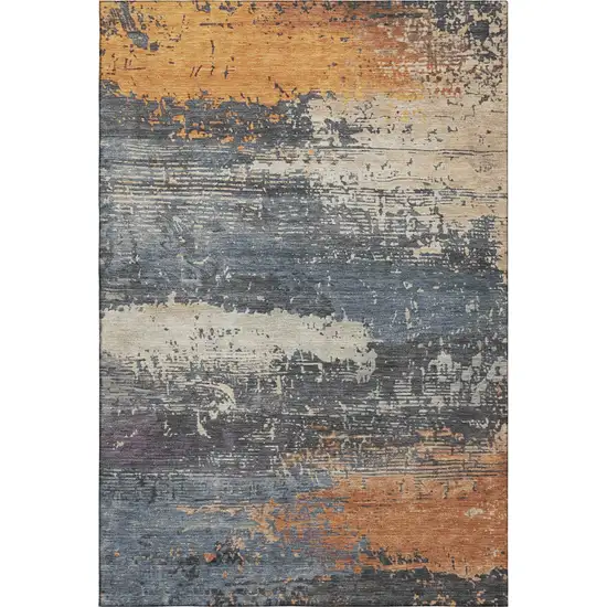 Blue Orange And Ivory Abstract Washable Area Rug With UV Protection Photo 1