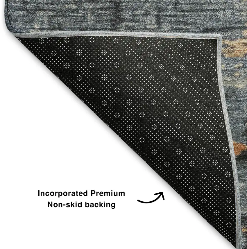 Blue Orange And Ivory Abstract Washable Area Rug With UV Protection Photo 5