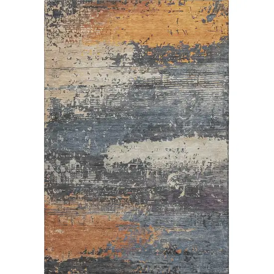 Blue Orange And Ivory Abstract Washable Area Rug With UV Protection Photo 2