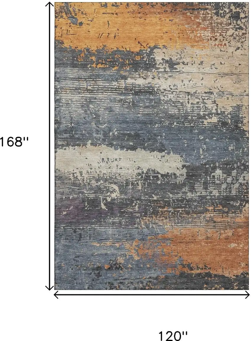 Blue Orange And Ivory Abstract Washable Area Rug With UV Protection Photo 9