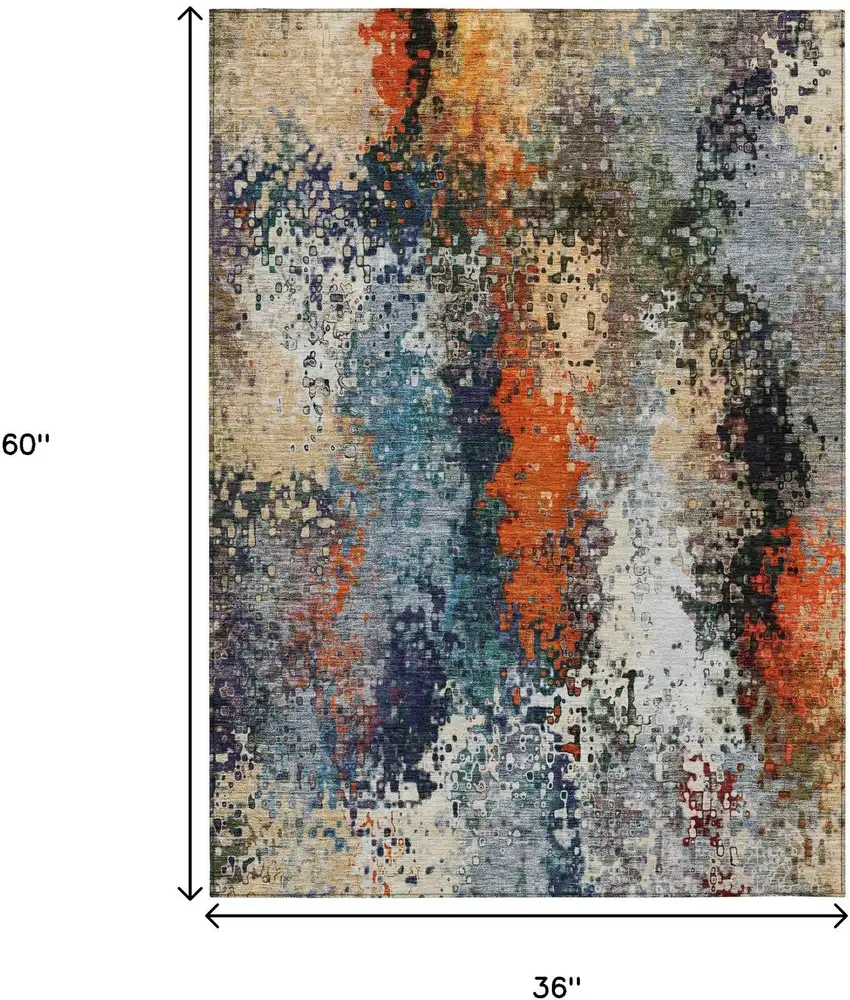 Blue Orange And Ivory Abstract Washable Indoor Outdoor Area Rug Photo 3