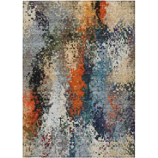 Blue Orange And Ivory Abstract Washable Indoor Outdoor Area Rug Photo 4
