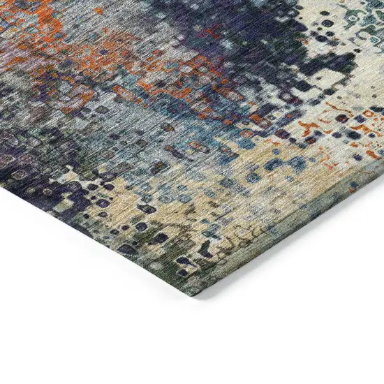 Blue Orange And Ivory Abstract Washable Indoor Outdoor Area Rug Photo 4