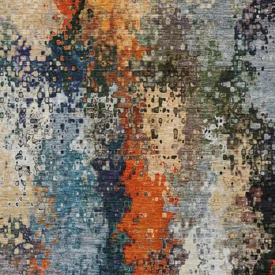 Blue Orange And Ivory Abstract Washable Indoor Outdoor Area Rug Photo 6