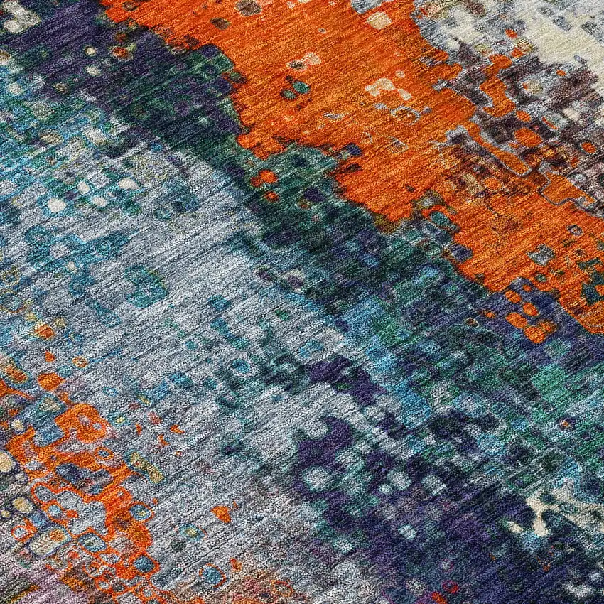 Blue Orange And Ivory Abstract Washable Indoor Outdoor Area Rug Photo 5